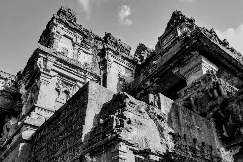 Ancient Indian temple architecture under a clear sky, representing the spiritual roots of Vedic astrology