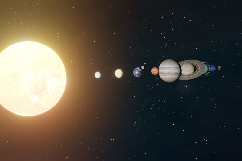 Sun and planets of the solar system, representing planetary transits in Vedic astrology